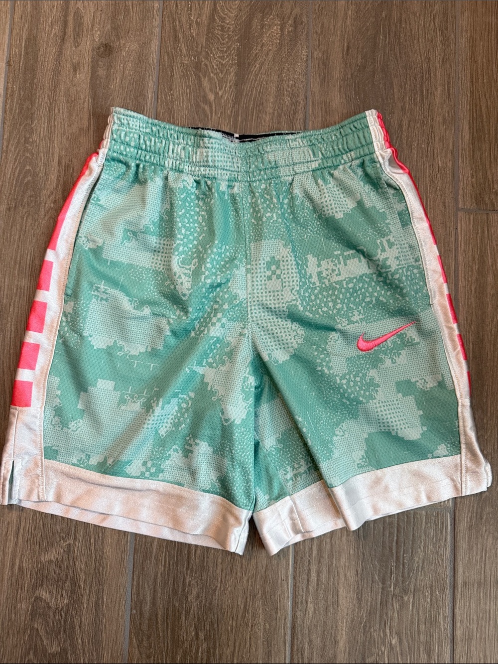 Nike Mint Green Athletic Shorts with Pink Swoosh